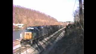 CSX amp Seaboard power Q396 while a Chessie helper ties on at S Cville 2201990 [upl. by Eentihw]