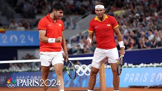 Rafael Nadal Carlos Alcaraz show why theyre a DREAM TEAM in first doubles match  Paris Olympics [upl. by Esinart]