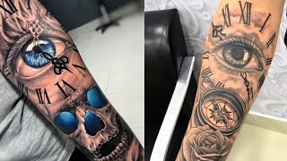 TATUAGEM DE RELÓGIO NO BRAÇO PARA SE INSPIRAR  ESTILO TATOO PARA HOMENS TENDÊNCIA 2022 [upl. by Nylrad]