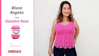 BLUSA REGATA de Crochê  Outubro Rosa  Prof Simone Eleotério blusa de croche [upl. by Orvas]