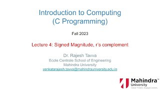 Lecture 4 Signed Magnitude rs complement [upl. by Joli]