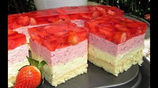 🍓🍓🍓 Pyszne ciasto Truskawkowa Delicjaz kremem i truskawkową pianką 🍓🍓🍓 [upl. by Anelys]