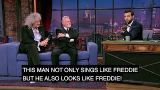 Brian May amp Roger Taylor talk about Marc Martel on Russian TV Вечерний Ургант [upl. by Enia945]