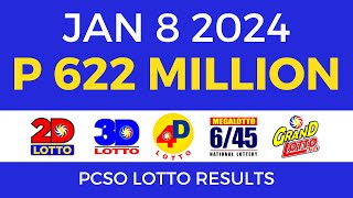 Lotto Result January 8 2024 9pm PCSO [upl. by Elaval372]