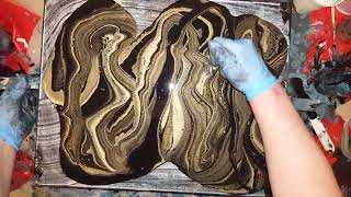 Metallic gold metallic bronze and black acrylic pour painting [upl. by Errot]