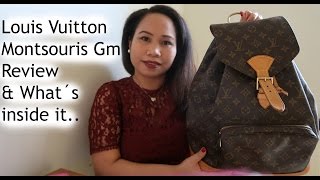 LOUIS VUITTON MONTSOURIS GM REVIEW amp WHAT´S IN MY SCHOOL BAG ENGLISH [upl. by Litton]