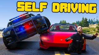 Self Driving Tesla Destroys Cops In GTA 5 RP [upl. by Hsreh]