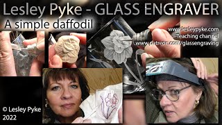 Glass engraving for beginners Daffodil on a small wine glass [upl. by Teloiv957]