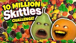 DROPPING 10 MILLION SKITTLES ON PEARS HEAD Annoying Orange Challenge [upl. by Eetsirhc]