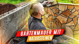 Gartenmauer selber bauen und mit Natursteinen verkleiden Schalungssteine Polygonalplatten [upl. by Ramoj587]