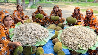 Prawn amp Jackfruit Recipe  Different Types Village Food  Raw Jackfruits Shrimp Curry Cooking [upl. by Ylus]