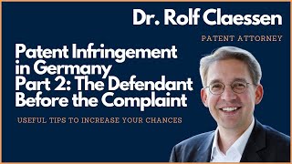 Patent Infringement in Germany  Part 2  Defendant Before the Complaint  Patents for Professionals [upl. by Shiri]