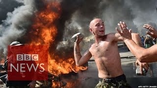 Ukraine Kievs Independence Square on fire  BBC News [upl. by Rothwell]