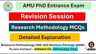 AMU PhD Entrance Exam 202324 Revision Session  Most Imp MCQs On Research Methodology AMU PhD Exam [upl. by Daeriam]