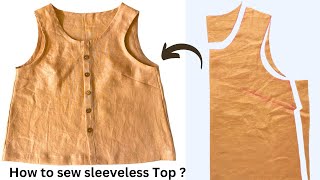 DIYSleeveless Linen TopHow to sew a Sleeveless Topwith botton [upl. by Gabriel161]