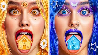 Day Girl vs Night Girl ONE COLORED HOUSE CHALLENGE [upl. by Esineg]