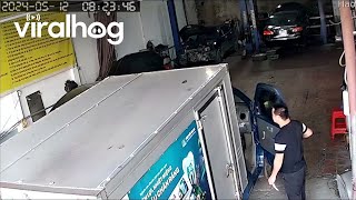 Truck Driver Bumps Into Coworker  ViralHog [upl. by Lagasse]