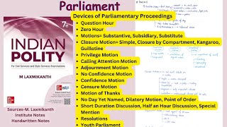 Parliament  Devices of Parliament Proceedings  Indian Polity by MLaxmikanth [upl. by Ikik]