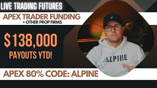 Live Day Trading with 20 Apex Trader Funded Accounts  Scalping NQ 80 off ends wed CODE ALPINE [upl. by Kcaz]