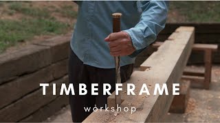 Tiny Timber Frame Workshop Pt1 Foundation and Sill Plate Mortises  Plans Available [upl. by Trix]