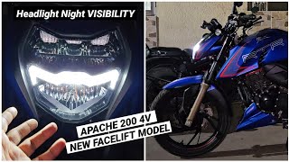 TVS APACHE RTR 200 4V LED Headlight Night Visibility Focus 🔥 New Facelift 2024 BS6 Model ❤️ Motovlog [upl. by Hajed202]