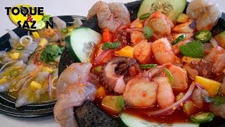 Molcajete de Mariscos  Aguachile Rojo Toque y Sazón [upl. by Aerdied]