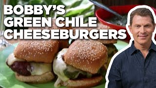 Bobby Flays Green Chile Cheeseburgers  Grill It with Bobby Flay  Food Network [upl. by Farr]