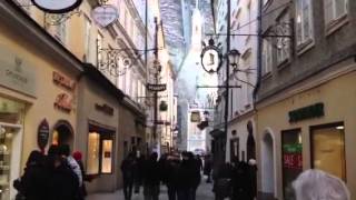 The Getreidegasse the main shopping street in Salzburg Austria [upl. by Bodi]