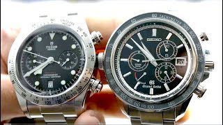 Grand Seiko vs Tudor Black Bay Chronograph SBGB003 vs Tudor Heritage Black Bay Chronograph 79350 [upl. by Yanej755]