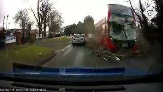 Storm Eunice Terrifying moment bus crashes into falling tree [upl. by Elnore]