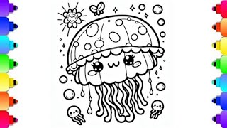 How to Draw cute jellyfish drawing Painting and Coloring for Kids amp Toddlers  Draw Paint [upl. by Nayarb691]