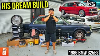 Surprising our EMPLOYEE with his DREAM CAR BUILD Full Transformation  BMW E30 1986 325es [upl. by Ahsinid]