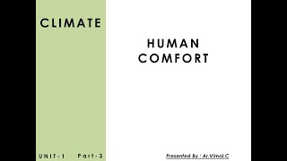 UNIT ONE part 3 CRA Climate and Human Thermal Comfort [upl. by Lucic]