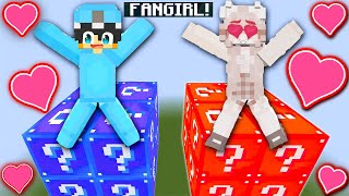 MY CRAZY FANGIRL PLAYS A LUCKY BLOCK TOWER RACE in Minecraft [upl. by Milissent]