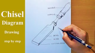 Chisel diagram  how to draw firmer chisel step by step  chisel drawing [upl. by Mareld391]