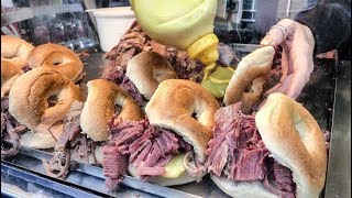 Bagels with Salty Beef Seen and Tasted in Brick Lane London [upl. by Aihseym]