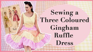 Sewing a Three Coloured Gingham Ruffle Dress using a Vintage Pattern  Vintage Sewing Adventures [upl. by Alisen627]