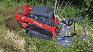 Loftness TimberAx Mulching head on Kubota SLV95 2S  raw footage 160630 2 [upl. by Seana]