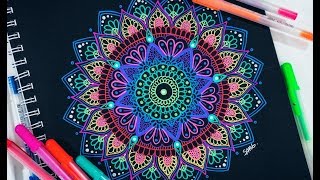 Drawing A Mandala On Black Paper w Gelly Roll Pens  TUTORIAL [upl. by Ansev]