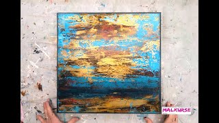 Abstrakte Landschaft Acrylmalerei mit Gold  NEU  Folientechnik und Spachteltechnik [upl. by Christabella]