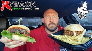 Ryback Feeding Time MeDiet Cafe BBQ Bacon Cheeseburger and Sloppy Joe wFries Mukbang [upl. by Elrebmik]