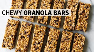 HEALTHY GRANOLA BARS  chewy chocolate chip granola bars  glutenfree [upl. by Tsyhtema]