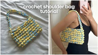 how to crochet a shoulder bag FOR BEGINNERS 🌻 crochet tshirt yarn bag [upl. by Alledi]