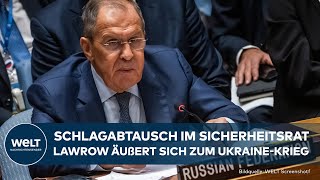 UNSICHERHEITSRAT Showdown in New York Sergej Lawrow äußert sich zum Krieg in der Ukraine [upl. by Gabe]