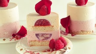 Raspberry Lychee Individual Mousse Cakes with Rose Water – Ispahan Dessert Version [upl. by Annert]