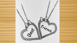 Best friends drawing  Best friends locket Drawing  Bff drawing  Friendship Day Drawing tutorial [upl. by Anisirhc]