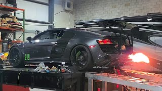 Twin Turbo V10 Audi R8 Dyno Run with Switchable Burble and Flame Mode [upl. by Sito]