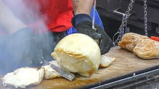 Hanged Cheese Caciocavallo Grilled and Melted on Bread Italy Street Food [upl. by Ttirrem729]