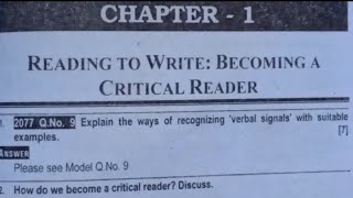 BBS 1st year English Chapter  1 READING TO WRITE BECOMING A CRITICAL READER  Question Answers [upl. by Mirna427]