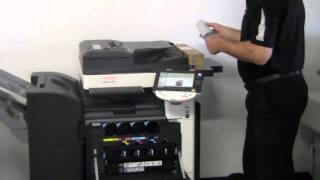 How to Replace Toner Cartridges in bizhub C220C280C360 [upl. by Anairam983]